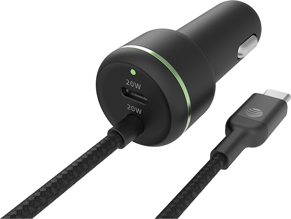 AT&T Captive Cable Power Delivery Car Charger 40W with USB-C Port (USB-C) - Black